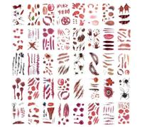 ATOMUS 50PCS Halloween Scar Tattoos Stickers Zombie Makeup Halloween Face Temporary Tattoos Stickers Fake Scab Blood Special Costume Make up