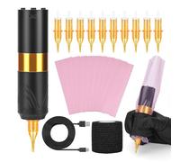 ATOMUS Kit macchina per penna tatuaggio wireless dorato 1600 mah alimentatore wireless penna rotante tatuaggio batteria display digitale OLED con 10 aghi per cartuccia tatuaggio 10 pz grande sacchetto