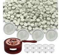 Atopbb - Kit di sigilli per ceralacca, 300 perline di ceralacca verde salvia, 1 scaldacera in legno, 1 cucchiaio fuso e 10 candele da tè per ceralacca (verde salvia)