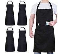 4 Pezzi Cuoco Grembiule, Nero Grembiule Impermeabile con 2 Tasche, Grembiule Cucina Regolabile, Grembiule da Uomo e Donna Adatto per Barbecue Ristorante Caffetteria