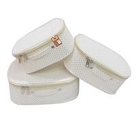 atorakushon Set di 3 scatole portaoggetti in tessuto color crema a pois per cosmetici, articoli da toeletta per collane e gioielli, organizer per guardaroba da donna, Crema, Standard, Nuovo