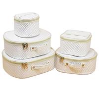 atorakushon Set di 5 scatole portaoggetti in tessuto color crema a pois per cosmetici, cosmetici, articoli da toeletta per collane e gioielli, organizer per guardaroba da donna, Crema, Standard, Nuovo