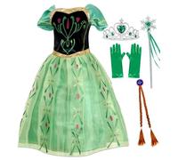 Atorcher Costume da principessa Anna per ragazze, colore verde, per compleanno, feste in maschera, incoronazione, Verde Con Accessori, 3-4 Anni
