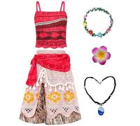 Atorhcer Vaiana Costume per bambini con collana e corona di fiori e fermaglio per capelli Costume Moana Ragazza Vaiana Carnevale Compleanno Hawaiano Cosplay