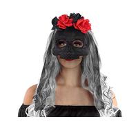 Atosa 62782 - Maschera scheletrica con fiori, colore: Nero