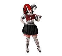 Atosa | Costume Arlecchino Donna | Bianco, Nero e Rosso | Teatrale e Raccapricciante | Abito corto con cappello per Halloween