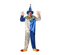 ATOSA | Costume da Clown da Circo Unisex Multicolor Blu | Tuta a pois con cappello arcobaleno, colletto | Perfetto per uomini e donne a Carnevale, Halloween, feste a tema e compleanni | XL