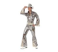 ATOSA | Costume da discoteca da uomo anni '70 argento | Tuta metallizzata con cintura | Ideale per feste a tema, carnevale | ABBA Disco & Style Music | Design ispirato alla febbre del sabato sera | XL