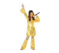 Atosa | Costume da discoteca dorato per ragazze | Stile anni '70 | Include vestito e scaldamuscoli | Abito luminoso, comodo e divertente | Ideale per feste, carnevali o eventi | Taglia 5-6 anni
