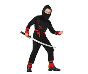 ATOSA | Costume da ninja per bambini | Include maschera, t-shirt, pantaloni, cintura, polsini e cosciali | Ideale per Carnevale, Halloween e Festa in Costume | Nero e rosso | Da 7 a 9 anni