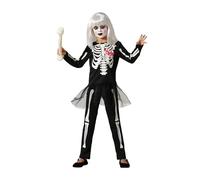 Atosa|Costume da scheletro per bambini da bambina|Abito che si illumina al buio|Costumi per Halloween, Carnevale|Include pantaloni, t-shirt|Comodo, divertente, originale | 5-6 anni