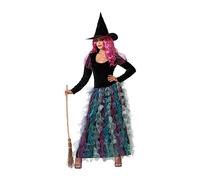 Atosa Costume da strega abito nero con gonna lunga verde donna adulto elegante affascinante e moderno Halloween o feste a tema