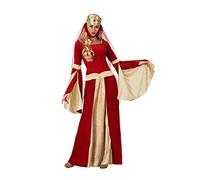 ATOSA | Costume Medievale Dama Donna Adulto Rosso e Oro | Eleganza Vintage | Include abito velato e corona | Ideale per feste a tema, carnevale ed eventi medievali | Taglia XL