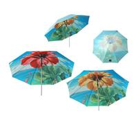 Atosa Ombrellone da spiaggia Design Fiori tropicali Orientabile Metallo di Ferro Ø220 cm Nylon Protezione UPF 50+ Assortita in 2 Possibilità con custodia, multicolore