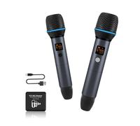 ATOTOEXCEL Kit microfono wireless, doppio microfono karaoke ricaricabile con ricevitore, bassa latenza, portata 15 m/49 ft, durata 6 ore, compatibile con autoradio serie V10 per feste canore