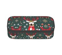 ATOurDealss Astuccio con stampa albero di Natale e campane, grande capacità, astuccio portapenne con 4 scomparti, per uomini e donne, Cervo natalizio, Taglia unica, Astuccio