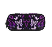 ATOurDealss Astuccio per matite con stampa di mucca, note musicali, per adolescenti, ragazze, grande capacità, astuccio per cancelleria con cerniera per la scuola, farfalla viola, Taglia unica,