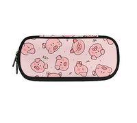ATOurDealss Astuccio per matite con stampa di mucca, note musicali, per adolescenti, ragazze, grande capacità, astuccio per cancelleria con cerniera per la scuola, Carino Cartoon Pig, Taglia unica,