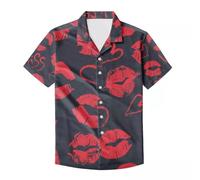 ATOurDealss Camicia hawaiana da uomo a maniche corte con bottoni alla moda vestibilità regolare camicie S, Labbra a forma di cuore, L