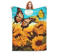 ATOurDealss Coperta con girasole e farfalle, regalo per donne e ragazze, in flanella, motivo floreale, per casa, divano, letto, divano, morbido, sfocato, leggero, decorazione per tutte le stagioni,