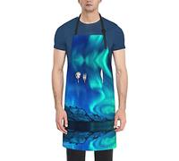 ATOurDealss Grembiule da uomo con stampa a tema Ocean Beach, grembiule da cucina da donna con tasche regolabili, grembiule da disegno per barbecue, Luci del nord, Taglia unica