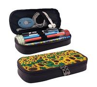 ATOurDealss Molti bellissimi girasoli astuccio grande capacità, astuccio portapenne con cerniera, astuccio in pelle resistente, nero, taglia unica, valigia, Nero , Taglia unica, Astuccio