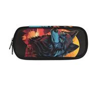 ATOurDealss T-Rex - Astuccio portapenne con stampa di dinosauri, per ragazzi e ragazze, astuccio per carte di credito, portamonete, organizer da scrivania per materiale scolastico, Lupo al tramonto,