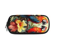 ATOurDealss T-Rex - Astuccio portapenne con stampa di dinosauri, per ragazzi e ragazze, astuccio per carte di credito, portamonete, organizer da scrivania per materiale scolastico, Fiore pappagallo,