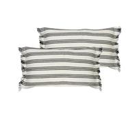 Atout Ciel Set di 2 cuscini imbottiti a righe nero ed ecru in cotone con frange, 30 x 50 cm