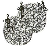 Atout Ciel - Set di 2 cuscini per sedia bicolori rotondi, D.40cm, kaki stampato/unito