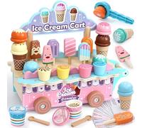 Atoylink Gelateria per bambini, in legno, giocattolo per il gelato, per bambini, con negozio di ghiaccio, accessori per la cucina, per bambini, giocattolo in legno, regalo per ragazze e ragazzi 3, 4
