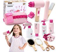 Atoylink Set Parrucchiera Bambina in Legno, Set di Giocattoli per Acconciature con Phon Bambini Trucchi Accessori, Salon Giocattoli Giochi Legno Regalo per Bambini Bambina Ragazza 3 4 5 6 7 Anni