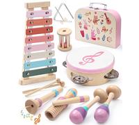 Atoylink Strumenti Musicali per Bambini in legno Xilofono per Bambini, Tamburo per Bambini, Tromba e Valigetta Portatile Montessori Regalo per Bimbo o Bimba di 1 Anno
