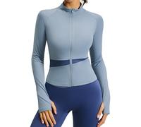 ATRACTIVOLL Giacca Sportiva Donna Traspirante Leggera Giacca da Corsa Zip a Maniche Lunghe Slim Fit Elasticizzato Morbido con Fori per i Pollici Corsa Palestra Fitness Allenamento