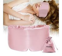ATreebag Silk Sleep Mask for Women Men, Mulberry Silk Eye Sleeping Mask & Blindfold with Adjustable Velcro Strap, Blackout Eye Cover for Sleep Travel Yoga Nap, Large Size, Light Plum