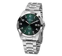 Atrium Orologio da uomo in acciaio inox analogico al quarzo 10 bar con data, lancette luminose, quadrante molto chiaro verde scuro e cinturino in acciaio argentato A16-36, Silber, Classico