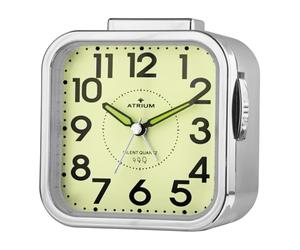 Atrium Sveglia per anziani extra chiara con quadrante luminoso, analogico, al quarzo, senza ticchettio, numeri grandi, segnale a campana, colore argento A530-18