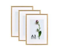 Atryinous Cornice portafoto A3, 29,7 x 42, in legno di quercia, con vetro acrilico, con passepartouts per formato A4, 21 x 30 cm, per foto o poster, collage, confezione da 3