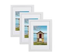 Atryinous Cornice portafoto A3,29,7 x 42, in legno MDF bianco, in vetro acrilico con passepartout in carta per formato A4,per appendere foto o poster, collage verticali o orizzontali set da 3