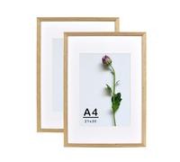 Atryinous Cornice portafoto in legno di quercia, formato A4, 21 x 30 cm, con passepartouts per formato A5, 15 x 21 cm, per appendere foto o poster, poster, collage, confezione da 2