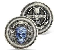 AtSKnSK Memento Mori Moneta Memento Vivere Moneta Teschio Albero della Vita Medaglione Chip Pratica Stoica Moneta Memento Vivere (Argento Antico)