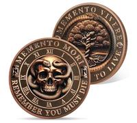 AtSKnSK Memento Mori Moneta MEMENTO VIVERE Monete Albero della Vita Moneta Teschio Sfida Moneta Medaglione Chip Regali Stoici Memorabilia per Uomo e Donna
