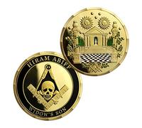 AtSKnSK Moneta massonica Hiram Abiff teschio simbolo, moneta in ottone con design massonico e fondo a scacchi, ideale come oggetto da collezione e regalo per i sostenitori massonici