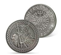 AtSKnSK Moneta vichinga Albero della vita Odin Wolf Odin Corvo vichingo Chip Medaglione commemorativo Moneta Rune nordiche mitologia guerriero simbolo amuleto regalo vichingo per uomini e donne (Odin