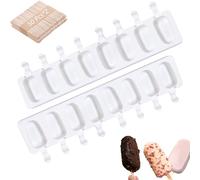 Atsmoce® 2 Pcs Stampi per Gelato Silicone a 8 Cavità, Stampi per Ghiaccioli in Silicone, Formine Ghiaccioli Riutilizzabile, Facile da rilasciare, BPA Free, con 100 Bastoncini di legno (8 Cavità)
