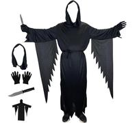Atsmoce Costume di Halloween Scream, Spaventoso Ghostface Costume Scary Movie, con maschera, guanti, pugnale di plastica, per bambini e adulti (L)