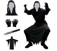 Atsmoce Costume di Halloween Scream, spaventoso Ghostface, costume Scary Movie, con maschera, guanti, pugnale di plastica, per bambini e adulti (bambino)