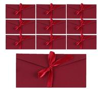 ATSNOSH 10 buste rosse con nastro, busta regalo, carta kraft, buste di carta, biglietti regalo, 11 x 22 cm, per compleanno Natale, inviti matrimonio (rosso)