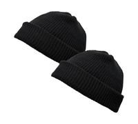 ATSNOSH 2 pezzi berretto da trawler, berretto invernale per uomo e donna, berretto invernale in maglia, nero corto, caldo, cappello in maglia con risvolti, design classico, morbido, elastico