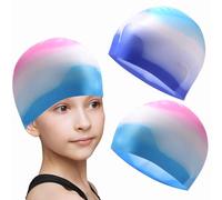 ATSNOSH 2 Pezzi Cuffie da Nuoto Bambini, Silicone Impermeabile Cuffia da Nuoto, Cuffie da Piscina Nuoto Cuffia da Bagno Antiscivolo, Elastiche Comodo e Leggero, per Ragazzo e Ragazza (Rosa e Blu)